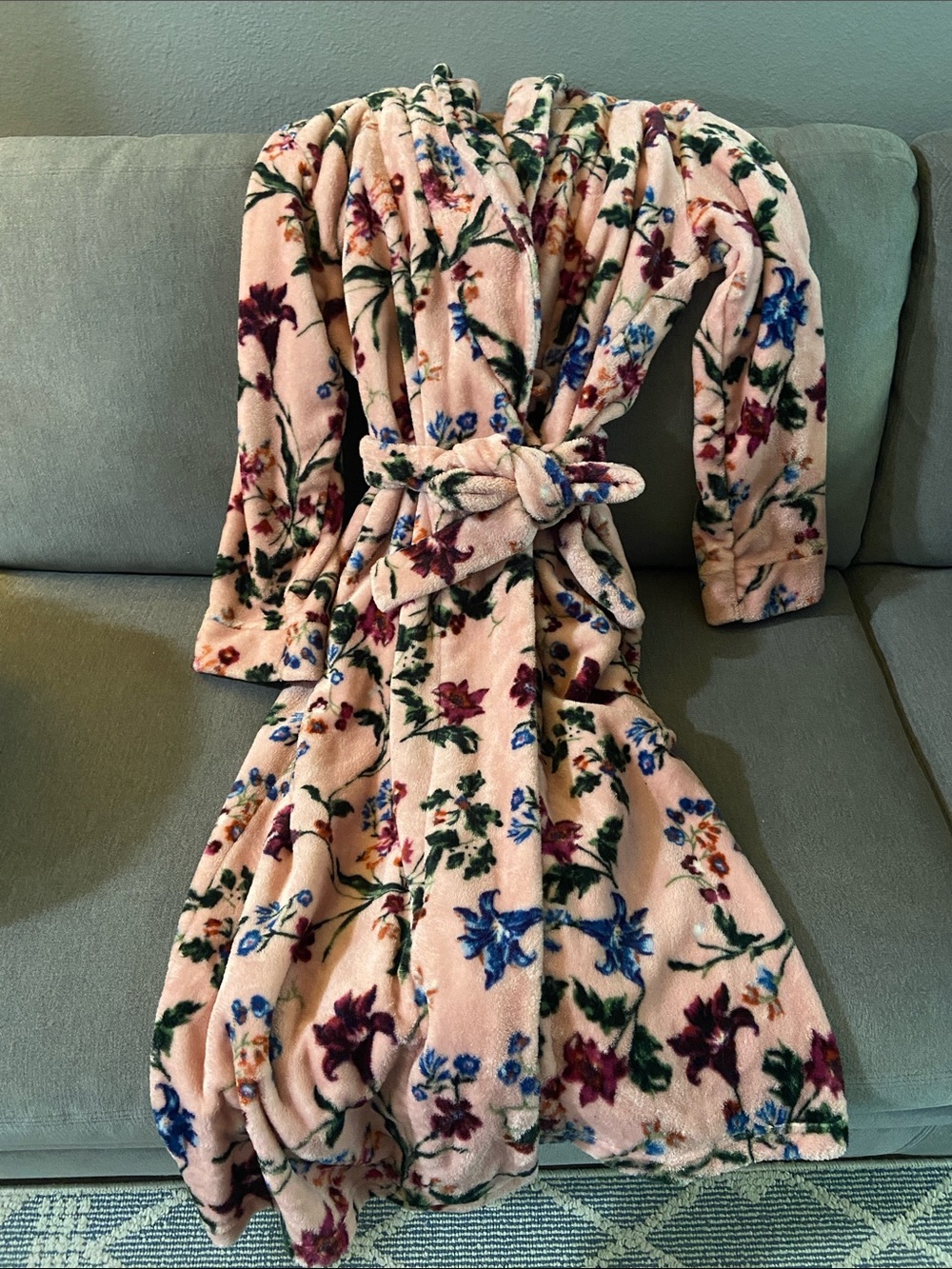 Plush Floral Pink Women's Robe - Soft Cozy Wrap
